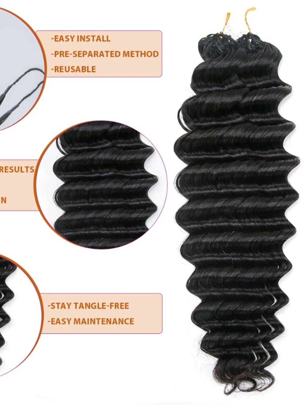 Eayon NC 20" Human Crochet Hair for Miracle Knots Deep Wave 100 Strd Extensions